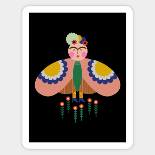 Cute Colorful feminist Frida kahlo butterfly summer flowers Sticker